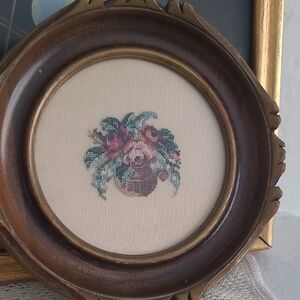 Vintage Embroidery In Wooden Frame